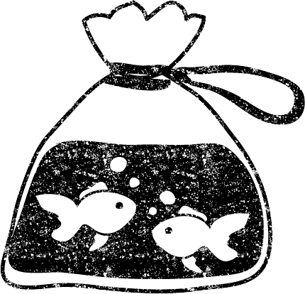 かわいいビニール袋金魚イラスト白黒無料