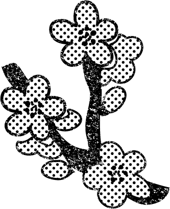 おしゃれかわいい梅の花イラスト白黒無料素材　
