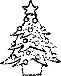 おしゃれかわいいクリスマスツリーイラスト白黒無料素材