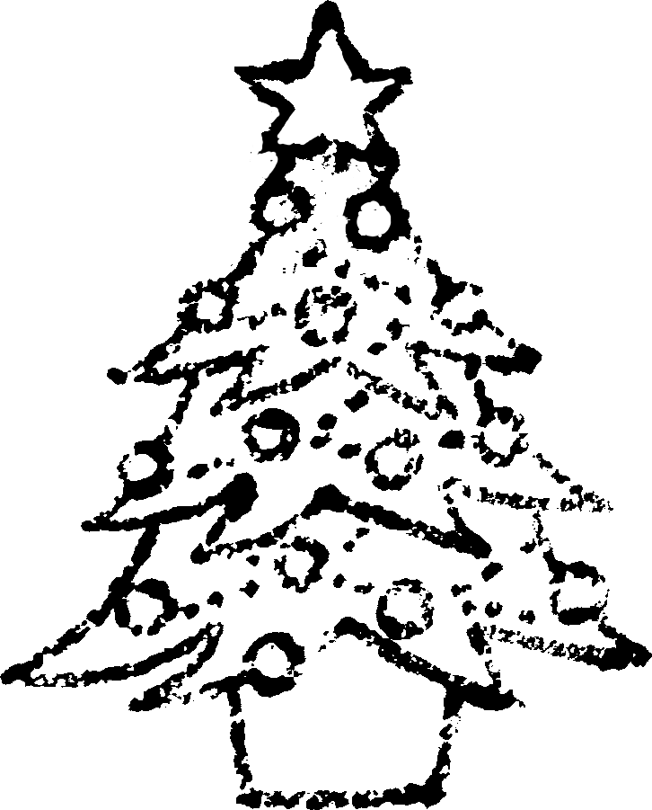 季節の手描きクリスマス ツリーでモノクロの文字それは年の最も
