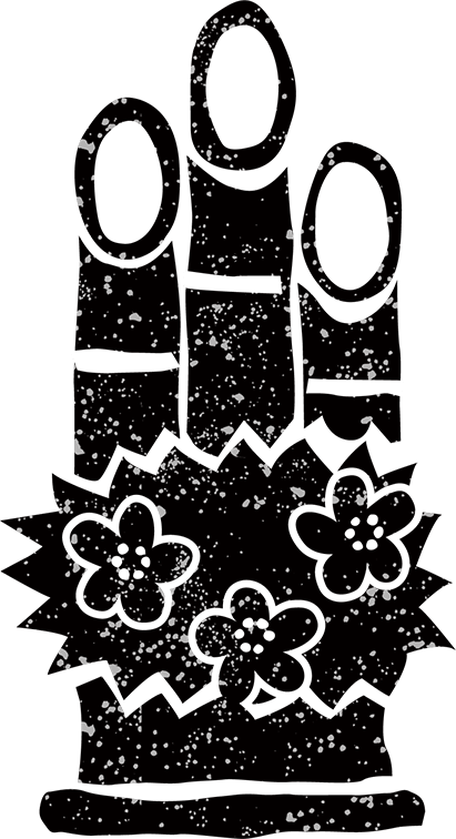 お正月シルエット白黒無料イラスト