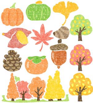 かわいい紅葉や秋の味覚イラスト無料素材
