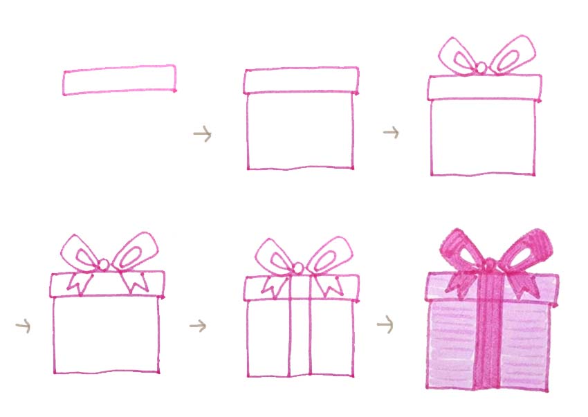 手描きプレゼントボックスイラストの簡単な描き方