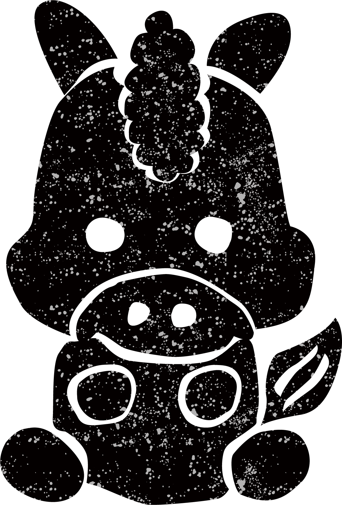 午年のシルエット白黒無料イラスト