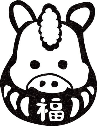 干支の午年の馬だるま白黒フリーイラスト