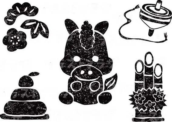 干支の午年シルエット白黒無料イラスト素材