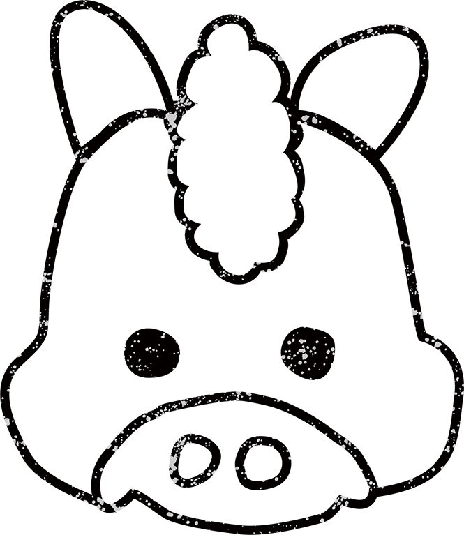 干支の午年白黒線画無料イラスト　