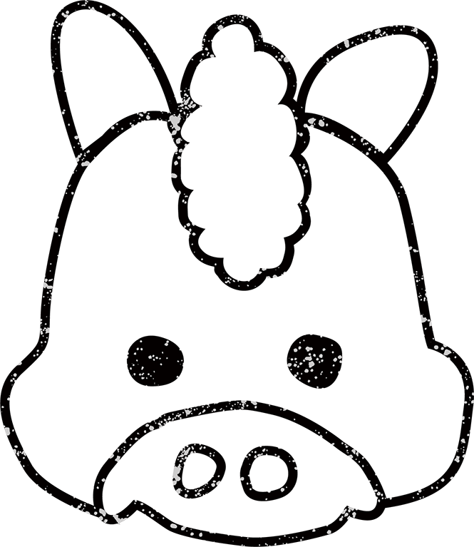 干支の午年白黒線画無料イラスト