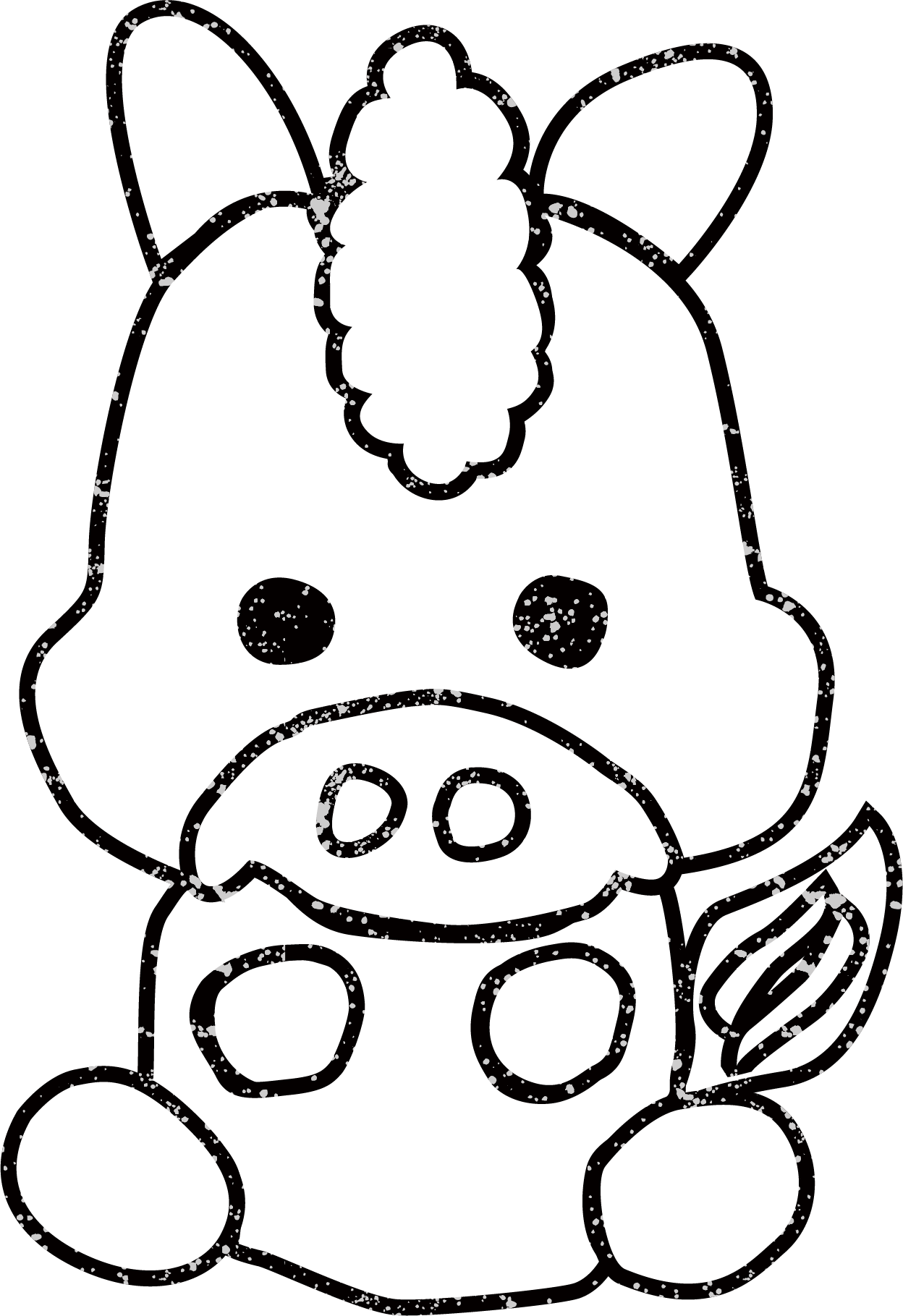 午年の白黒線画無料イラスト