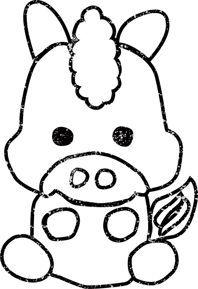 干支の午年白黒線画無料イラスト