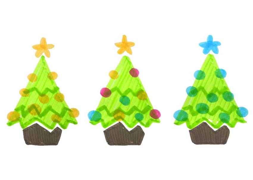 手描きクリスマスツリーイラストの簡単な描き方